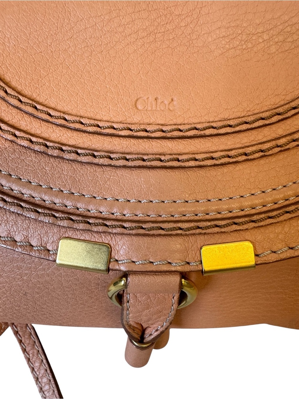 Chloe Apricot Pink Tan Brown  Leather Mini Marcie Crossbody Pouchette Bag Auth - Picture 2 of 14